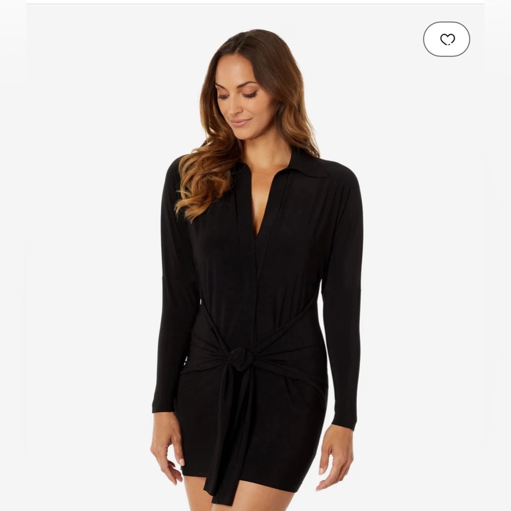 Norma Kamali Tie Waist Mini Shirt Dress (Black/XS)